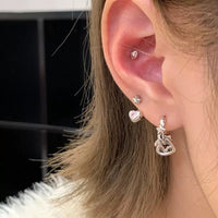 Thumbnail for Dainty Pink CZ Inlaid Heart Star Hoop Dangle Earrings Set - ArtGalleryZen