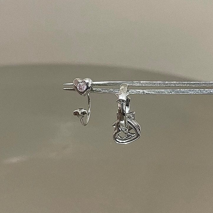 Dainty Pink CZ Inlaid Heart Star Hoop Dangle Earrings Set - ArtGalleryZen