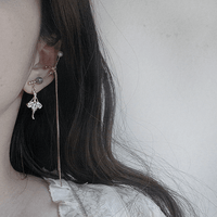 Thumbnail for Dainty Rhinestone Inlaid Ballet Dancer Dangle Long Chain Ear Clip Earring - ArtGalleryZen