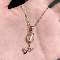 Thumbnail for Dainty Rhinestone Inlaid Crystal Tulip Pendant Necklace - ArtGalleryZen