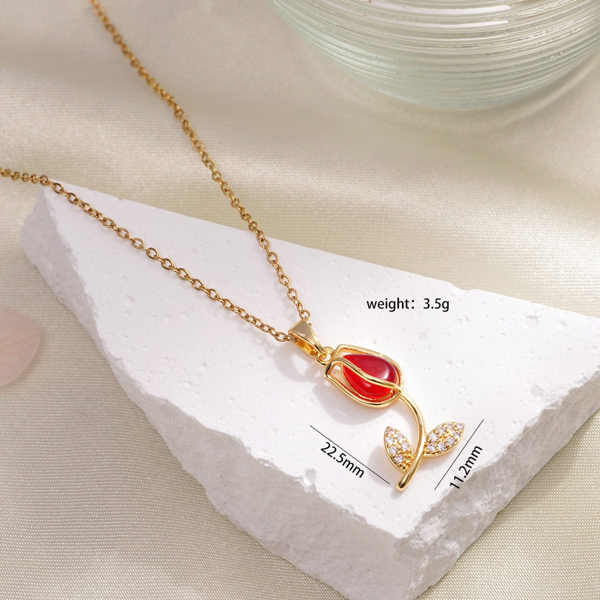 Dainty Rhinestone Inlaid Crystal Tulip Pendant Necklace - ArtGalleryZen