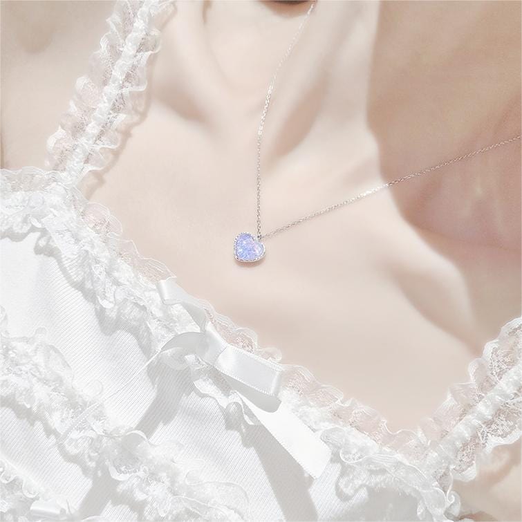 Dainty S925 Silver Gradient Water Ripple Moon Heart Star Necklace - ArtGalleryZen