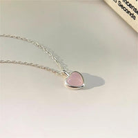 Thumbnail for Dainty S925 Silver Pink Opal Heart Necklace - ArtGalleryZen