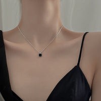 Thumbnail for Dainty S925 Sterling Silver Enamel Square Pendant Box Chain Necklace - ArtGalleryZen