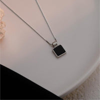Thumbnail for Dainty S925 Sterling Silver Enamel Square Pendant Box Chain Necklace - ArtGalleryZen