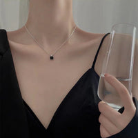 Thumbnail for Dainty S925 Sterling Silver Enamel Square Pendant Box Chain Necklace - ArtGalleryZen