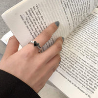 Thumbnail for Dainty Silver Plated Black Heart Ring - ArtGalleryZen