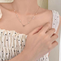 Thumbnail for Dainty Sterling Silver Pearl Charm Heart Necklace - ArtGalleryZen