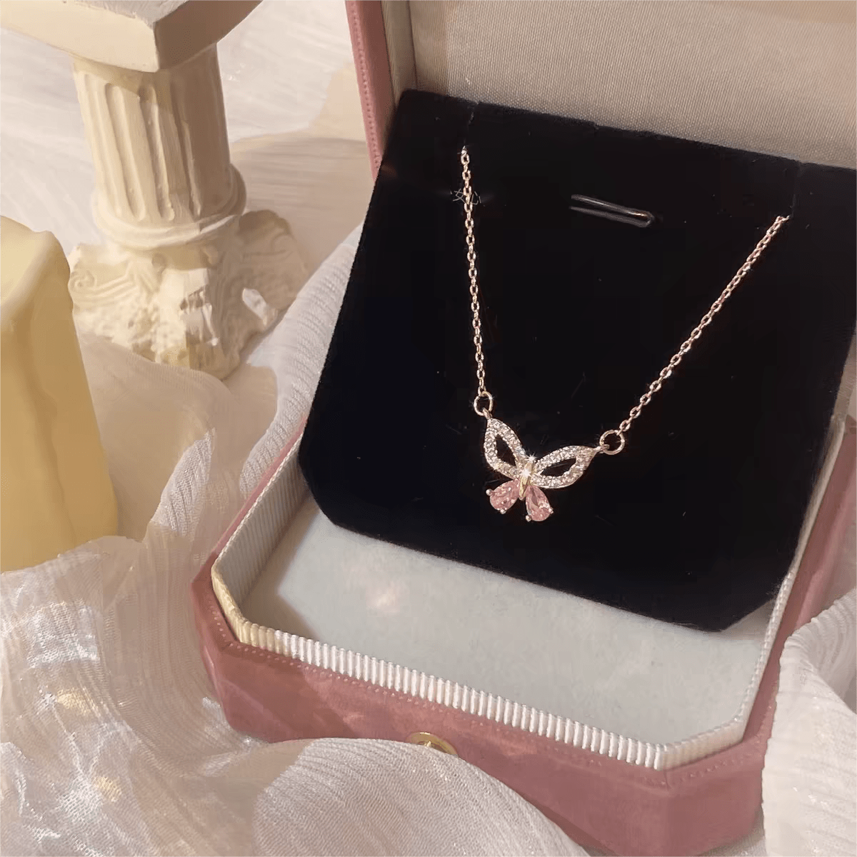 Dainty Sterling Silver Zirconia Butterfly Necklace - ArtGalleryZen