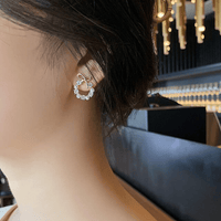 Thumbnail for Delicate CZ Pearl Inlaid Hoop Bowknot Stud Earrings - ArtGalleryZen
