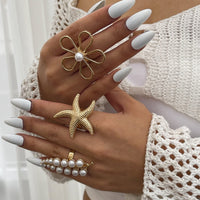 Thumbnail for Delicate Hollow Flower Starfish Grape Shaped Pearl Ring Set - ArtGalleryZen