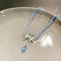 Thumbnail for Delicate Layered CZ Inlaid Butterfly Crystal Pendant Beaded Chain Necklace - ArtGalleryZen