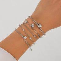Thumbnail for Delicate Layered Heart Butterfly Star Tassel Pearl Cable Chain Bracelet Set - ArtGalleryZen