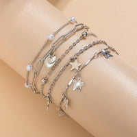 Thumbnail for Delicate Layered Heart Butterfly Star Tassel Pearl Cable Chain Bracelet Set - ArtGalleryZen