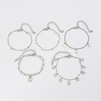 Thumbnail for Delicate Layered Heart Butterfly Star Tassel Pearl Cable Chain Bracelet Set - ArtGalleryZen