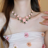 Thumbnail for Delicate Pearl Rhinestone Inlaid Enamel Camellia Flower Necklace Bracelet Earrings - ArtGalleryZen