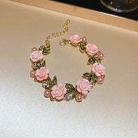 Thumbnail for Delicate Pearl Rhinestone Inlaid Enamel Camellia Flower Necklace Bracelet Earrings - ArtGalleryZen