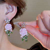 Thumbnail for Delicate Pearl Rhinestone Inlaid Enamel Camellia Flower Necklace Bracelet Earrings - ArtGalleryZen