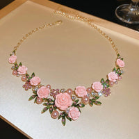 Thumbnail for Delicate Pearl Rhinestone Inlaid Enamel Camellia Flower Necklace Bracelet Earrings - ArtGalleryZen