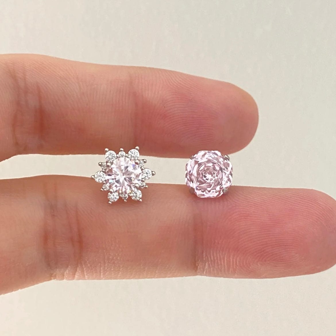 Delicate Pink CZ Rose Snowflake Stud Earrings Set - ArtGalleryZen