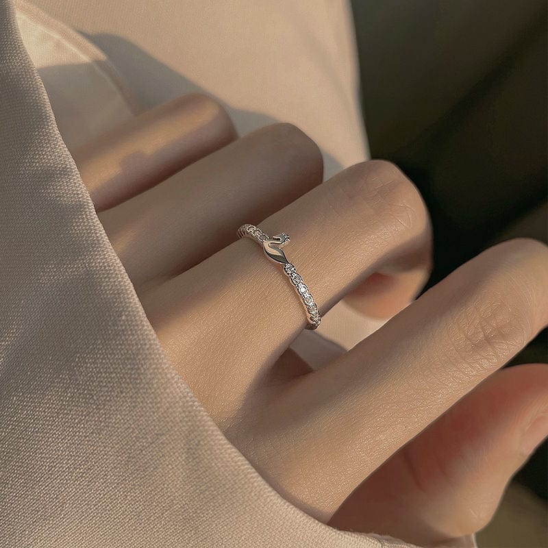Delicate S925 Silver Swan Open Ring - ArtGalleryZen