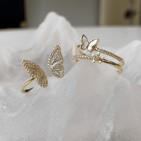 Thumbnail for Elegant 2pcs CZ Inlaid Enamel Butterfly Flower Open Ring Set - ArtGalleryZen