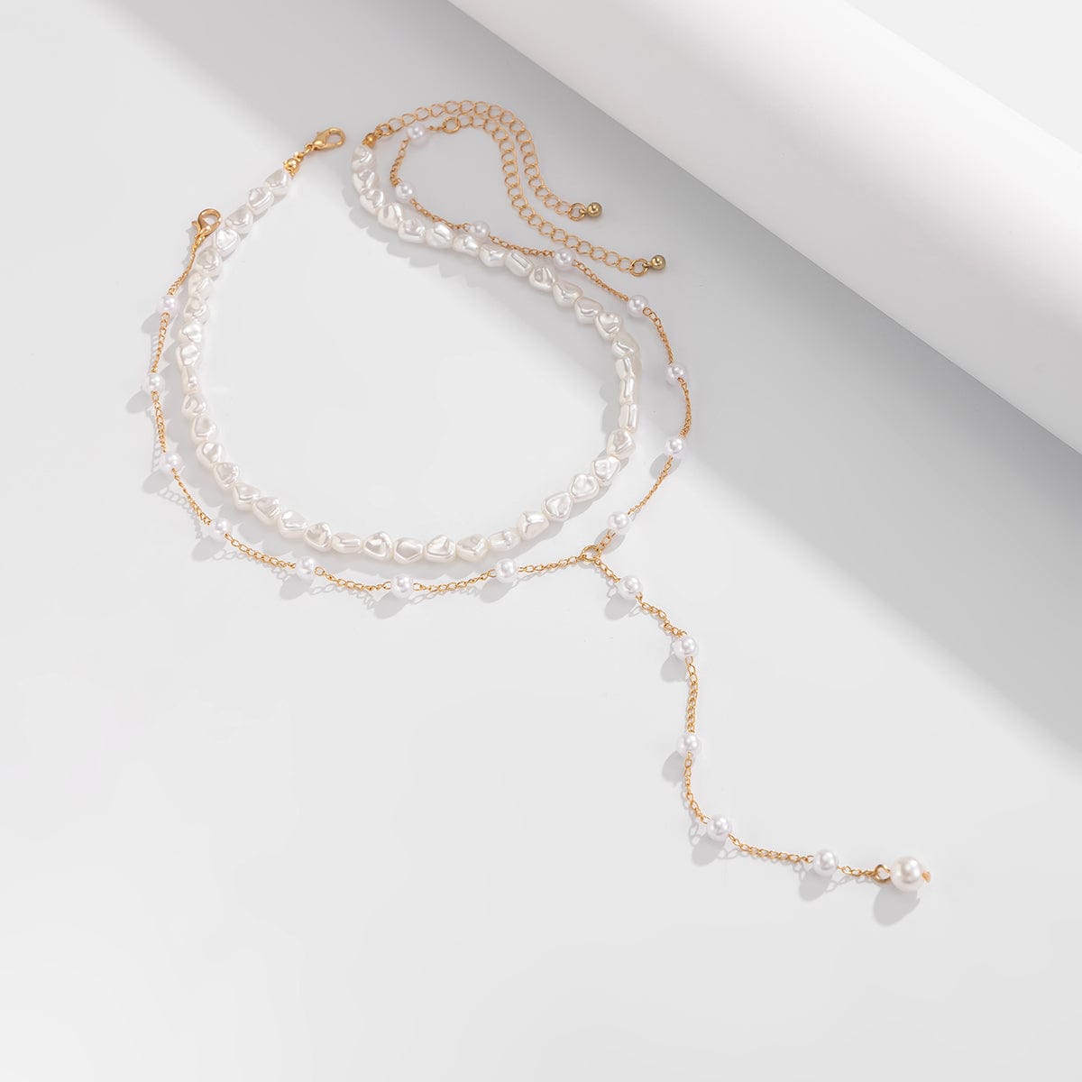 Elegant 2pcs Gold Plated Pearl Chain Y Necklace Set - ArtGalleryZen