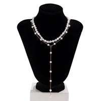 Thumbnail for Elegant 2pcs Gold Plated Pearl Chain Y Necklace Set - ArtGalleryZen