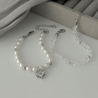 Thumbnail for Elegant 2pcs Rhinestone Heart Charm Crystal Pearl Chain Bracelet Set - ArtGalleryZen