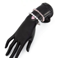 Thumbnail for Elegant 2pcs Rhinestone Heart Charm Crystal Pearl Chain Bracelet Set - ArtGalleryZen