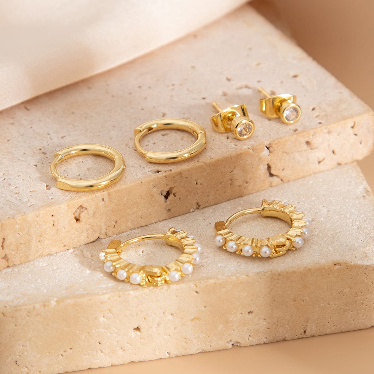 Elegant 3 Pairs Pearl Huggie Hoop Earrings Set - ArtGalleryZen