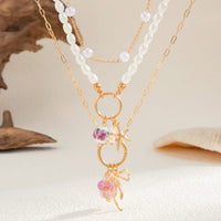 Thumbnail for Elegant 3pcs Bow Starfish Flower Ceramic Pendant Pearl Chain Necklace Set - ArtGalleryZen
