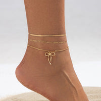 Thumbnail for Elegant 3pcs Bowknot Charm Herringbone Chain Anklet Set - ArtGalleryZen