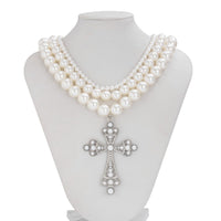 Thumbnail for Elegant 3pcs Cross Pendant Pearl Chain Necklace Set - ArtGalleryZen
