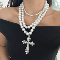 Thumbnail for Elegant 3pcs Cross Pendant Pearl Chain Necklace Set - ArtGalleryZen