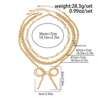 Thumbnail for Elegant 3pcs Gold Silver Plated Bowknot Pearl Beaded Necklace Set - ArtGalleryZen