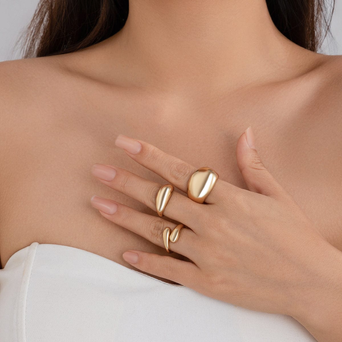 Elegant 3Pcs Gold Silver Plated Glossy Ring Set - ArtGalleryZen