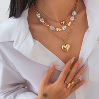 Thumbnail for Elegant 3pcs Gold Silver Plated Heart Pendant Pearl Necklace Set - ArtGalleryZen