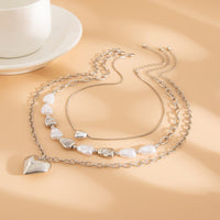 Thumbnail for Elegant 3pcs Gold Silver Plated Heart Pendant Pearl Necklace Set - ArtGalleryZen