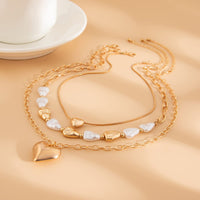 Thumbnail for Elegant 3pcs Gold Silver Plated Heart Pendant Pearl Necklace Set - ArtGalleryZen