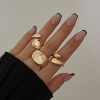 Thumbnail for Elegant 3pcs Gold Silver Tone Glossy Waterdrop Ring Set - ArtGalleryZen