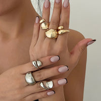 Thumbnail for Elegant 3pcs Gold Silver Tone Glossy Waterdrop Ring Set - ArtGalleryZen