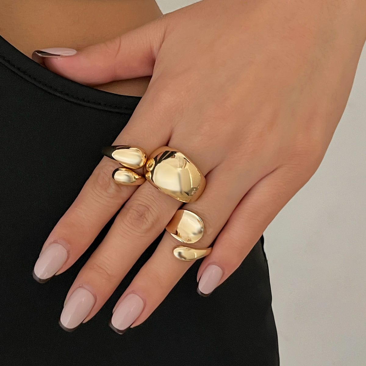 Elegant 3pcs Gold Silver Tone Glossy Waterdrop Ring Set - ArtGalleryZen