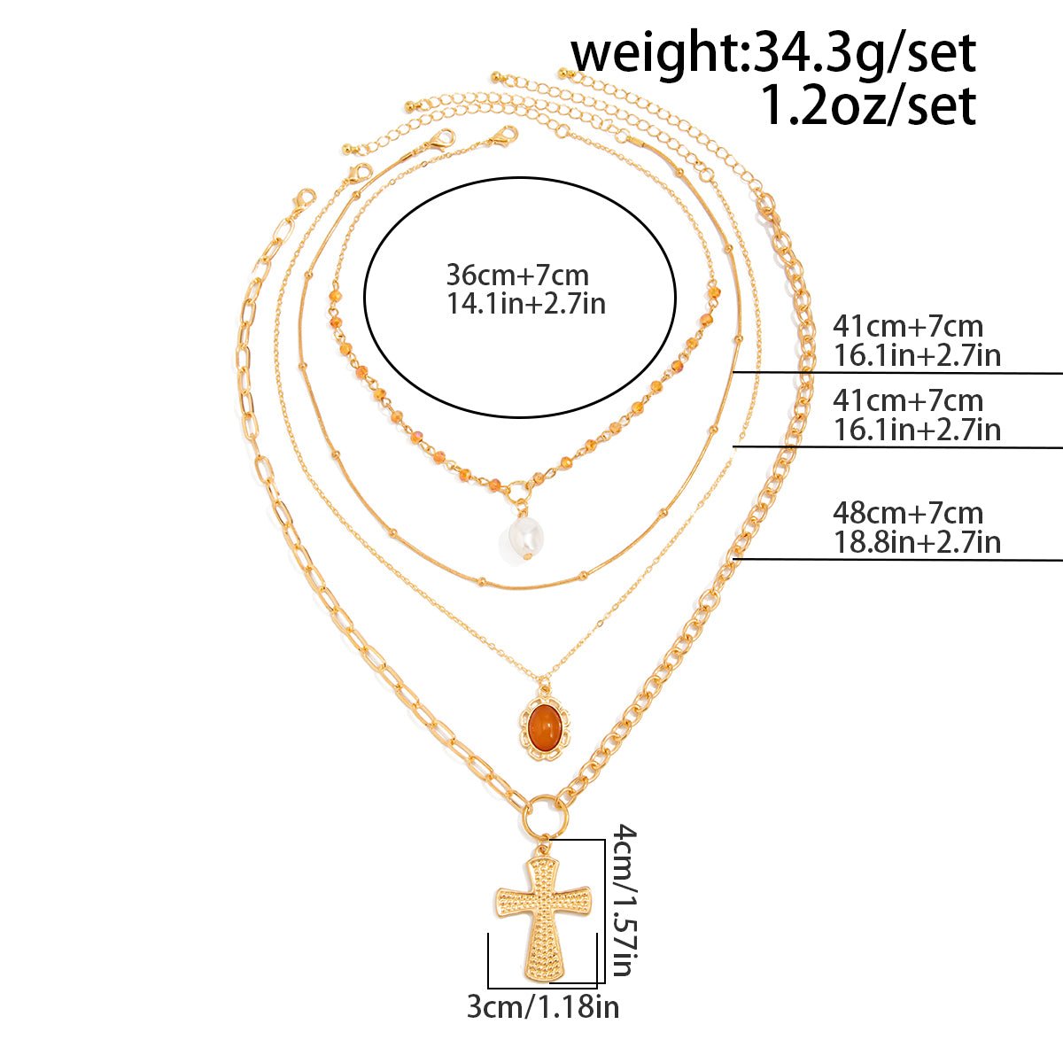 Elegant 4pcs Cross Flower Pearl Pendant Crystal Chain Necklace Set - ArtGalleryZen