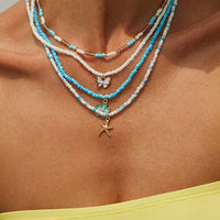 Thumbnail for Elegant 4pcs Enamel Butterfly Flower Starfish Pendant Seed Beaded Necklace Set - ArtGalleryZen