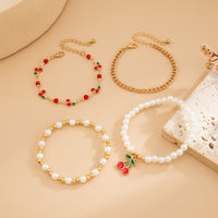 Thumbnail for Elegant 4pcs Enamel Cherry Pearl Chain Bracelet Set - ArtGalleryZen