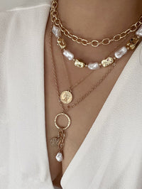 Thumbnail for Elegant 4pcs Irregular Pearl Round Disk Tassel Cable Chain Necklace Set - ArtGalleryZen