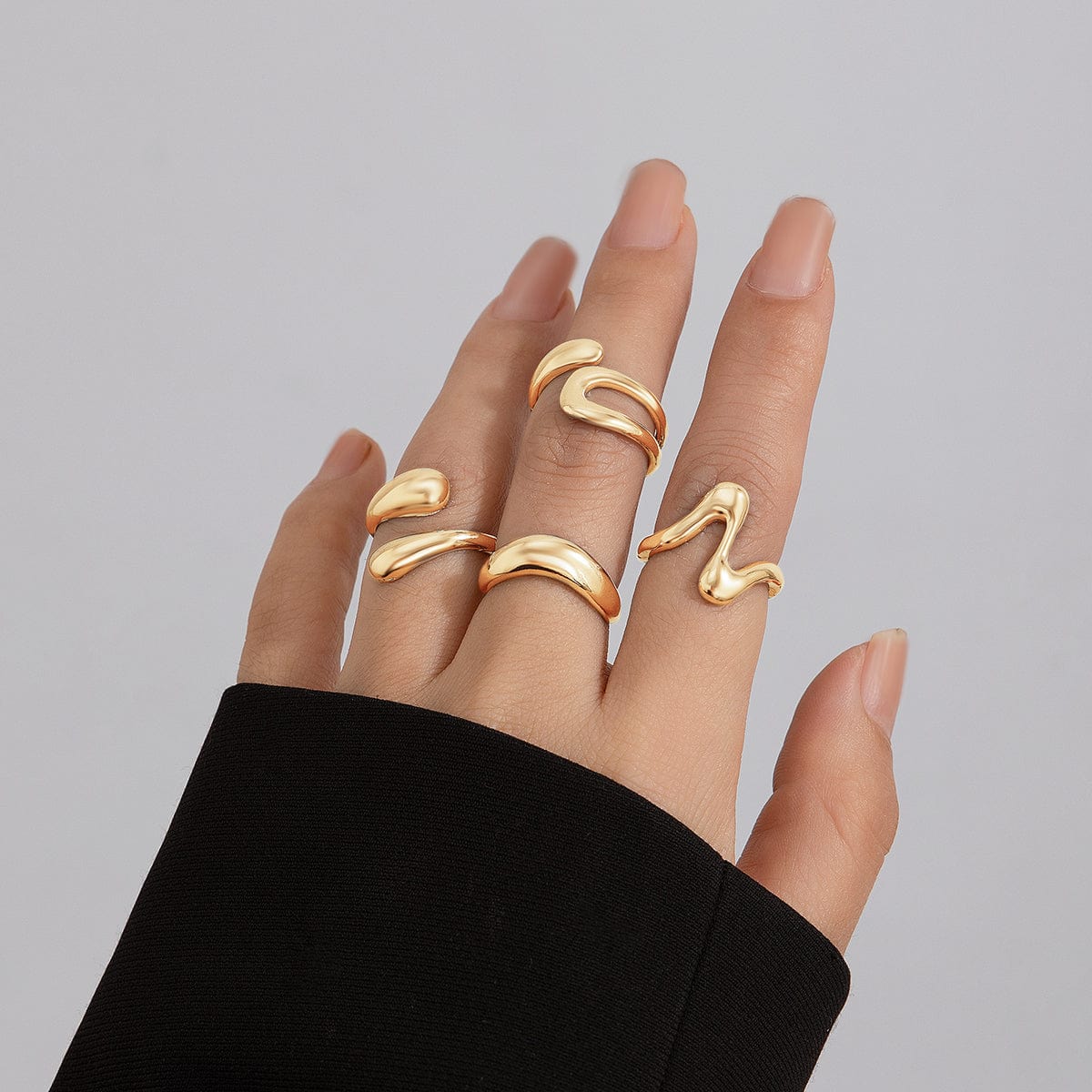Elegant 4Pcs Metallic Waterdrop Open Ring Set - ArtGalleryZen