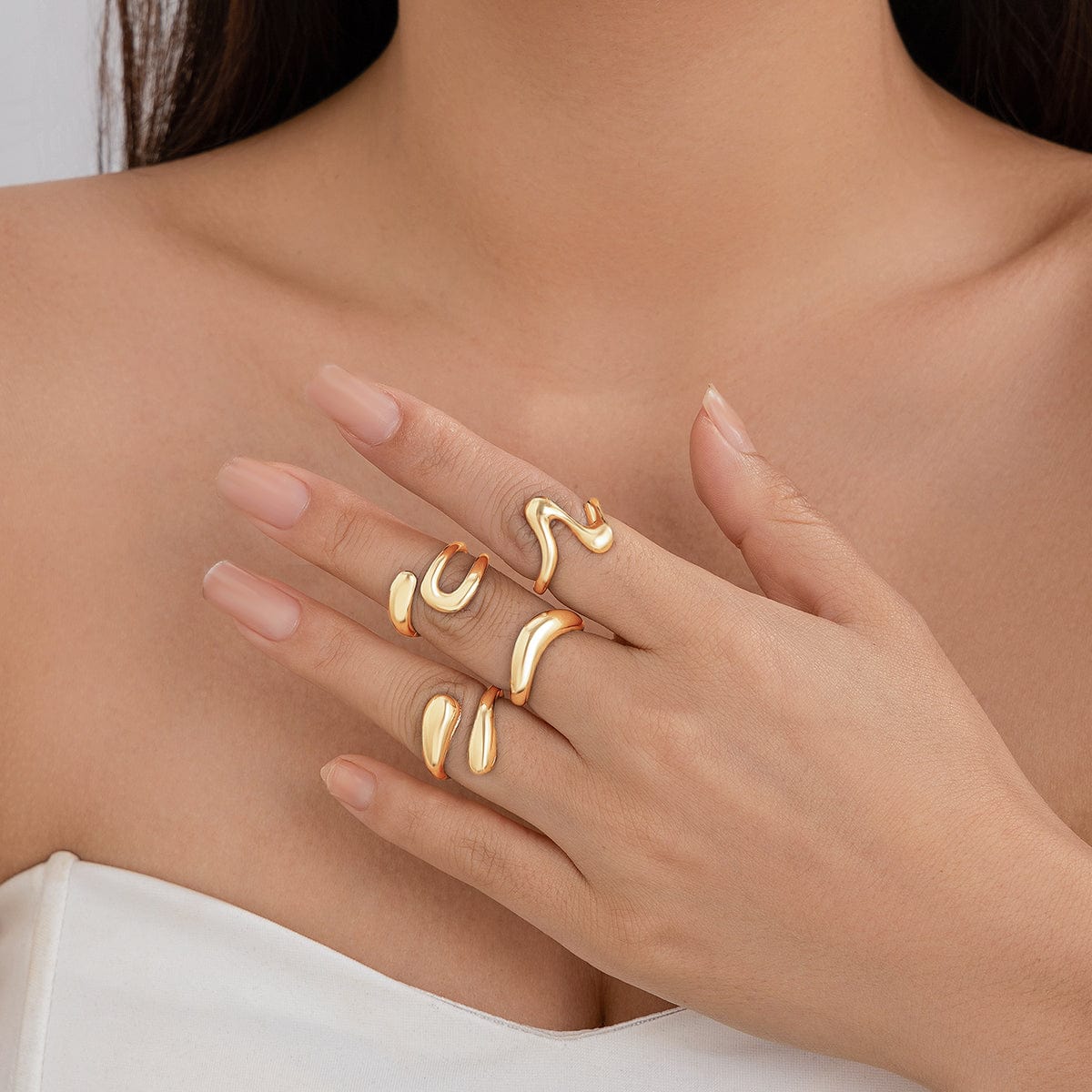 Elegant 4Pcs Metallic Waterdrop Open Ring Set - ArtGalleryZen