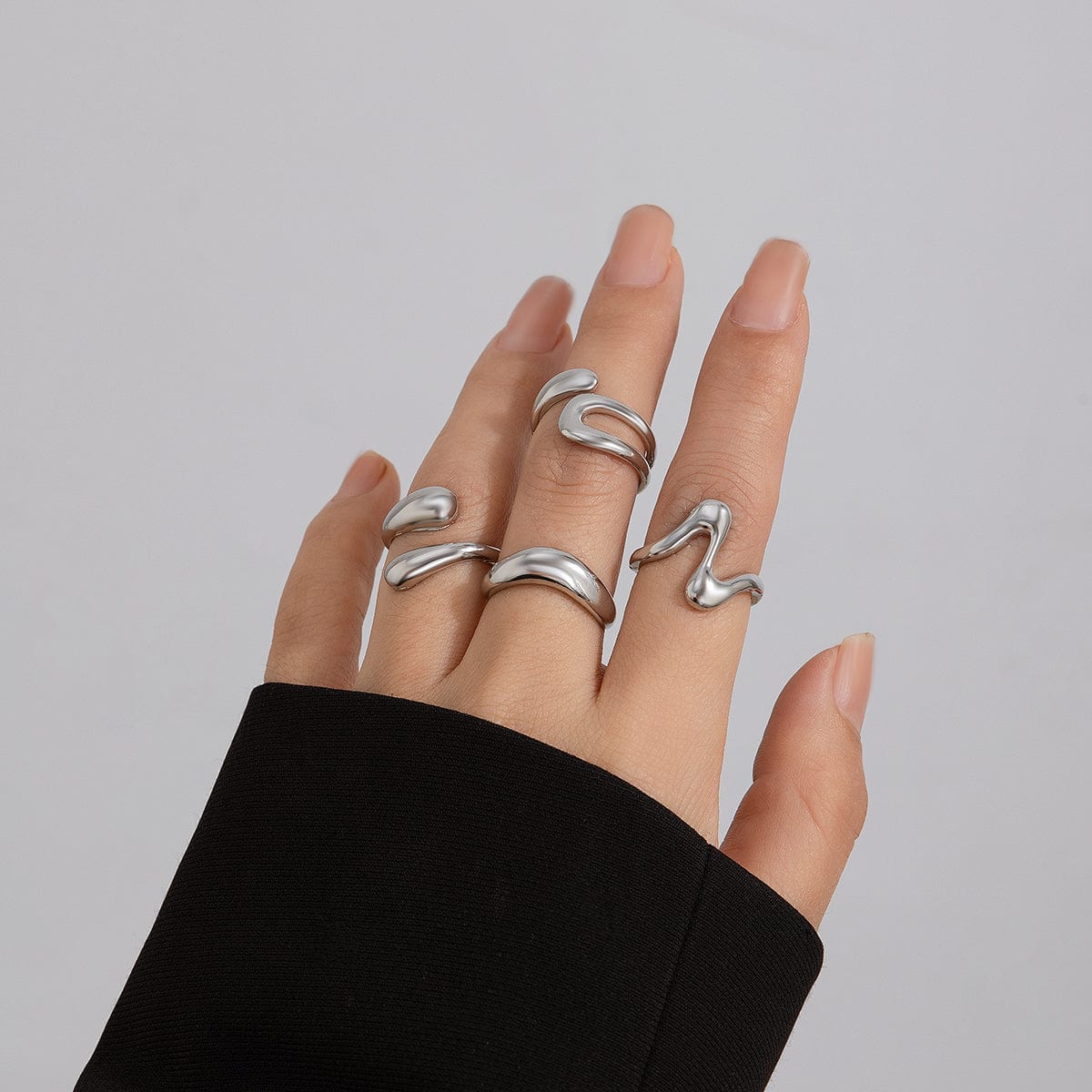 Elegant 4Pcs Metallic Waterdrop Open Ring Set - ArtGalleryZen